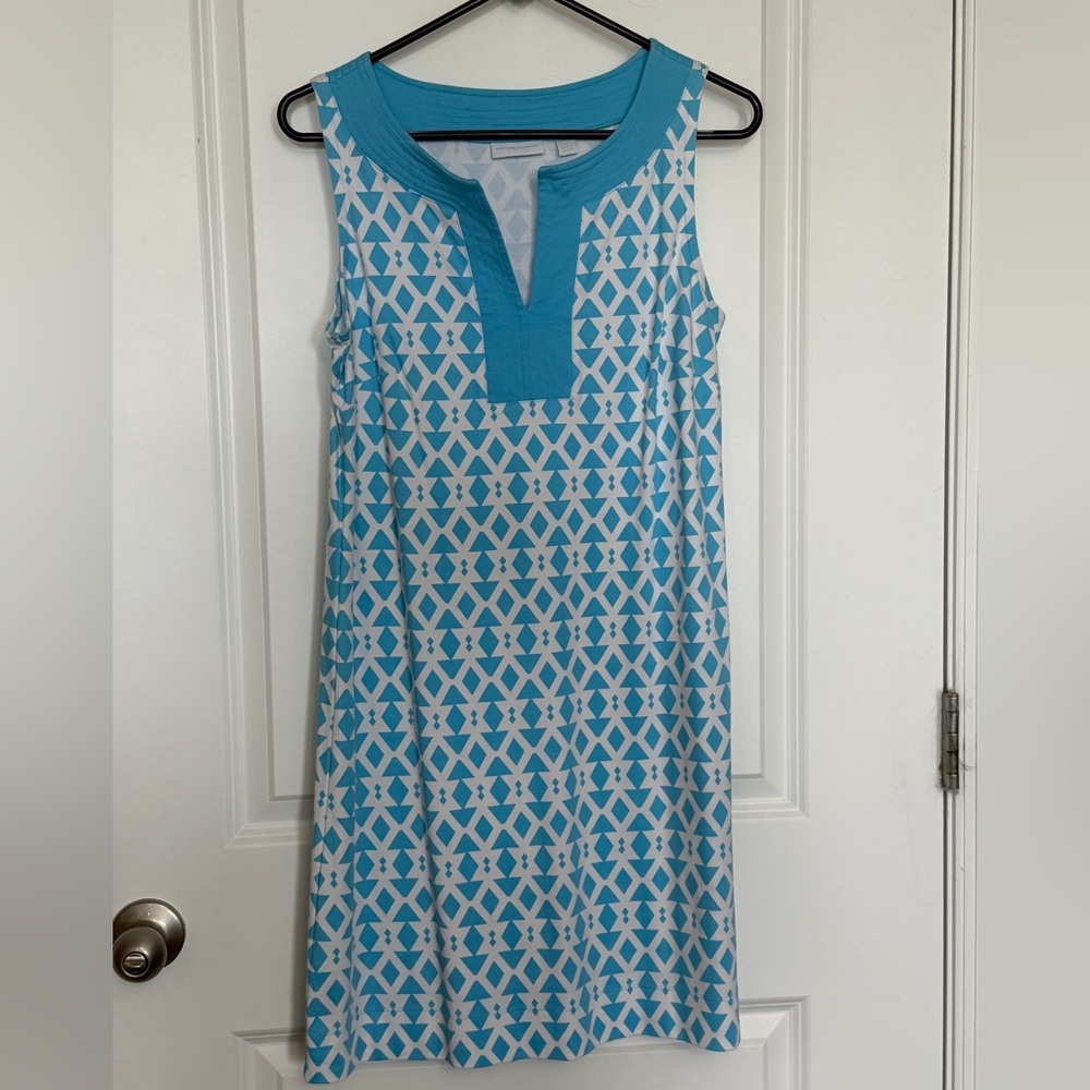 New York & Company Blue and White Geometric Dress